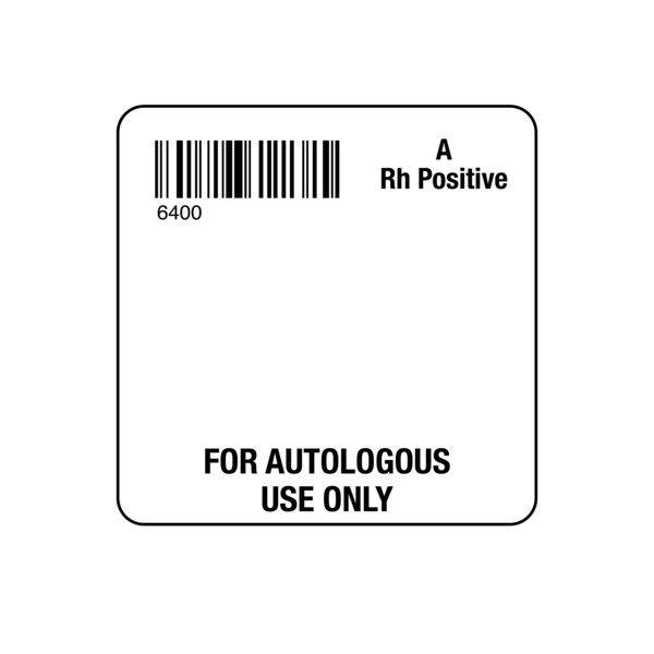 ISBT 128 A Rh Positive For Autologous Use Only 2" x 2"